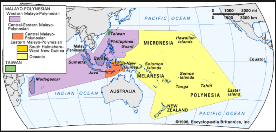 Map of Austronesian languages, from Encyclopædia Britannica.